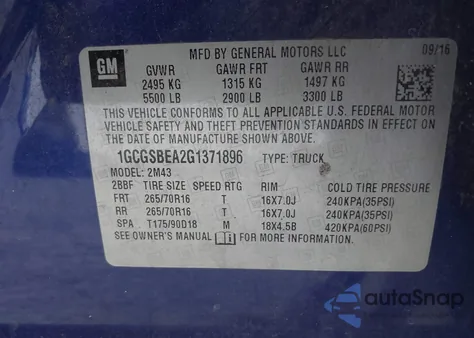 2016 Chevrolet Colorado Wt from USA, damaged, VIN 1GCGSBEA2G1371896